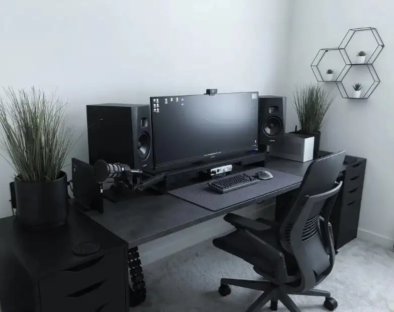 All Black Gaming Desk Setup