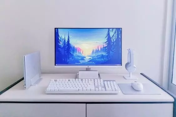 All-White Gaming Desk Setup