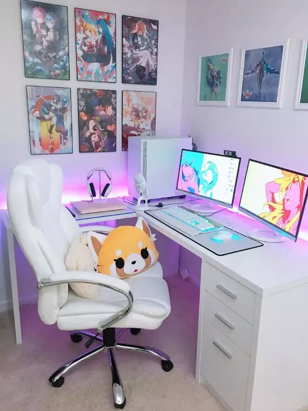 Cute Gaming Setup with LED Lights
