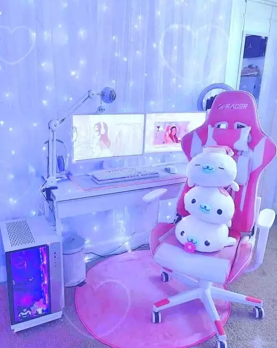 Cute Gaming Setup with String Lights