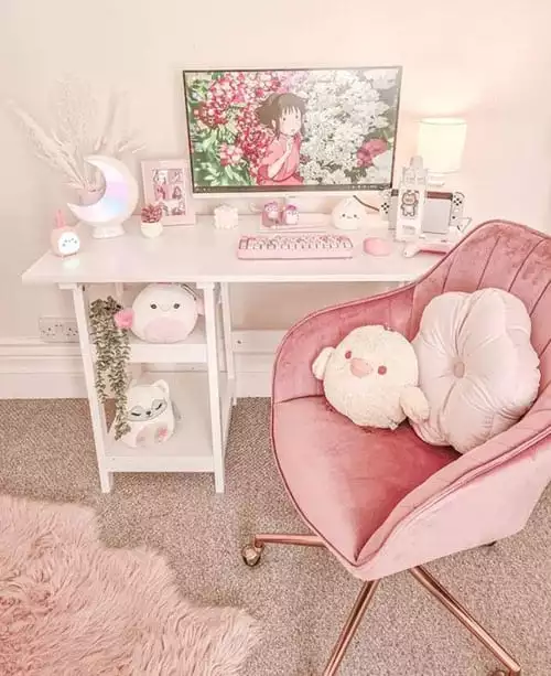 Cute Pastel Pink Gaming Setup Idea