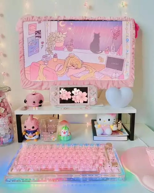 DIY Pink Gaming Desk Setup Idea