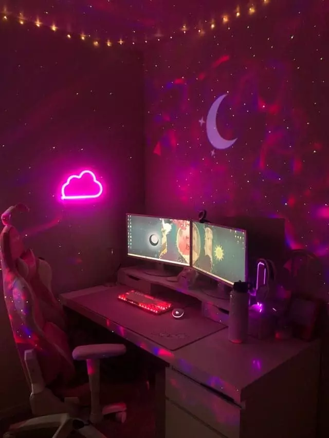 Galaxy-Themed Gamer Girl Desk Setup
