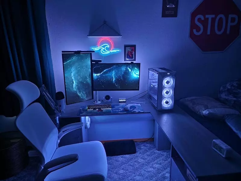Gaming Desk Setup with Neon Lights