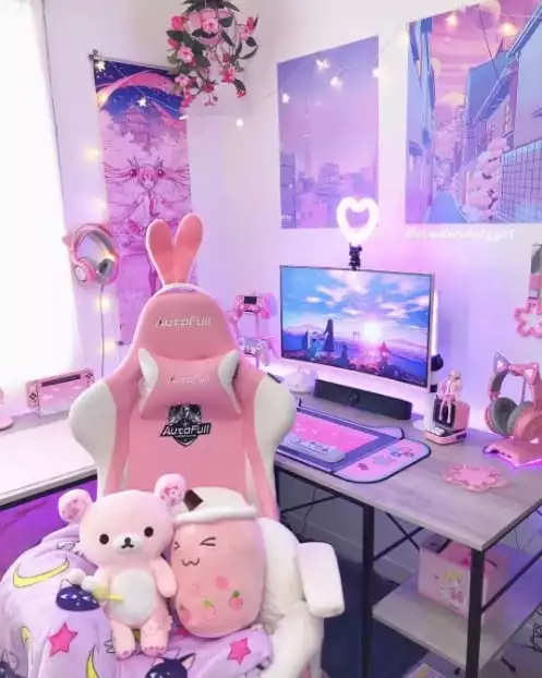 Girl Gaming Station with Minimalist Posters