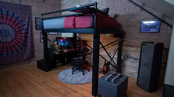 Loft Bed Gaming Room Setup Idea
