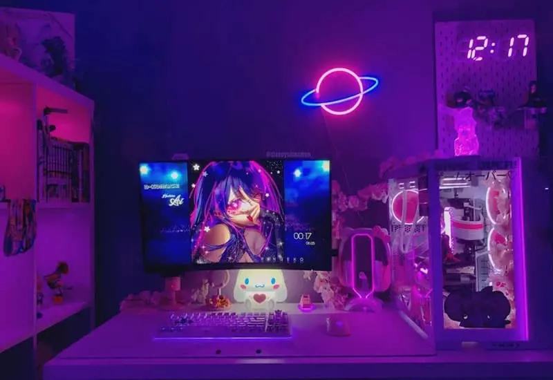 Neon Light Pink-Purple Gaming Setup