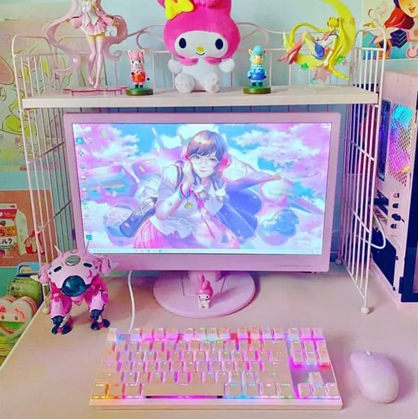 Pink Gaming Setup Idea for Small Space
