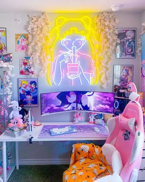 Sailor Moon Neon Pink Gaming Setup