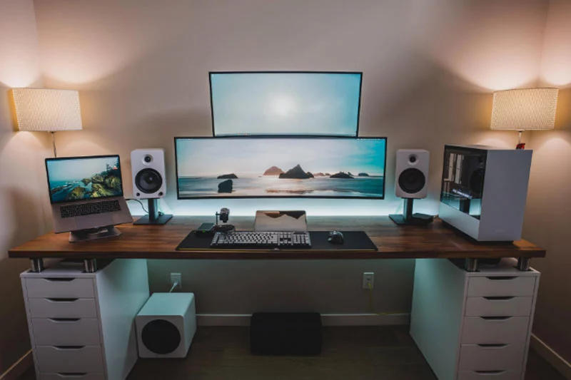 Two monitors placed on stacked position